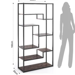 Jumble high black mobile e libreria in metallo nero opaco ripiani finitura legno invecchiato 80x30xh160 cm