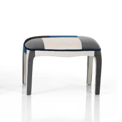 Kaleidos-e blue poltrona pouf tessuto tecnica patchwork gambe legno massello cm h.98 x l.78 x p.70