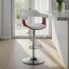 Kalmar sgabello in pelle sintetica bianca e finitura noce base in metallo cromato 50x46xh90-110 cm