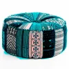 Kamar blue patch pouf rotondo rivestimento cotone 100% patchwork blu d60xh30 cm