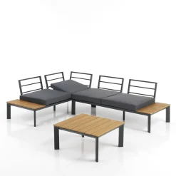 Kamari salotto interno e esterno e chaise longue in alluminio antracite opaco cuscini di grigio 230x75/163xh76 cm