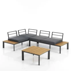 Kamari salotto interno e esterno e chaise longue in alluminio antracite opaco cuscini di grigio 230x75/163xh76 cm