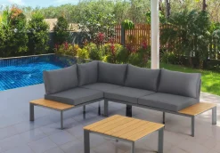 Kamari salotto interno e esterno e chaise longue in alluminio antracite opaco cuscini di grigio 230x75/163xh76 cm
