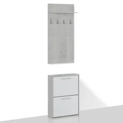 Kate Cement mobile da Ingresso Cemento e Bianco Opaco con Scarpiera 54 x 18 x h 73 cm e pannello appendiabiti 54 x 15 x h 108 cm