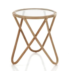Ken tavolino in rattan e vetro cm d. 47 x h.55