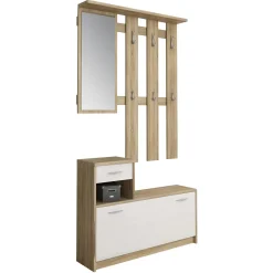 Ken wood mobile ingresso frontali bianco opaco e struttura rovere con specchio e scarpiera larghezza 97 cm