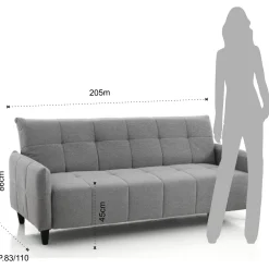 Kiry divano letto pratico meccanismo tessuto grigio divano l205 p83 h86 letto l180 p110 h45