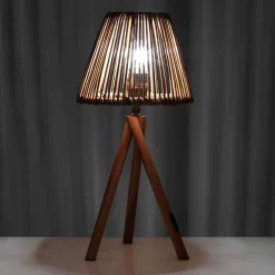Kota lampada da tavolo in teak e rattan d22.5xh50 cm