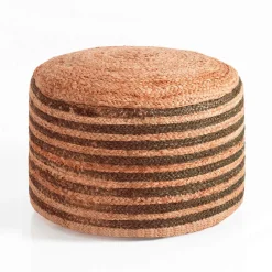 Kuala pouf juta juta intrecciata righe marrone naturale e dettagli oro d50xh30 cm