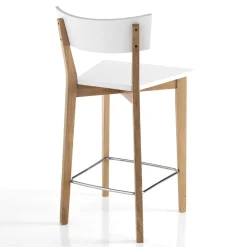 Kyra wood sgabello in legno massello laccato bianco opaco e tinto rovere 47x50xh94 cm