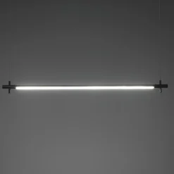 Lampadario slim in alluminio nero opaco con filo elettrico regolabile d2.2x120 cm