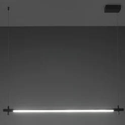 Lampadario slim in alluminio nero opaco con filo elettrico regolabile d2.2x120 cm