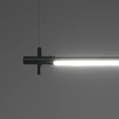 Lampadario slim in alluminio nero opaco con filo elettrico regolabile d2.2x120 cm