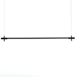 Lampadario slim in alluminio nero opaco con filo elettrico regolabile d2.2x120 cm