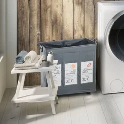 Laundry-b x3 cesto porta biancheria con maniglie e ruote in tessuto sintetico grigio chiaro 55x36xh57 cm