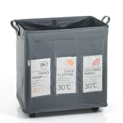 Laundry-b x3 cesto porta biancheria con maniglie e ruote in tessuto sintetico grigio chiaro 55x36xh57 cm