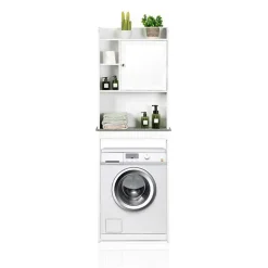 Laundry-c mobile sopra lavatrice 1 anta e mensole finitura bianco frassino 58x19xh173 cm