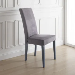 Lella Grey Sedia in Microfibra effetto Velluto Grigia e Legno Laccato, 46 x 45 x h100 cm - Made in Italy