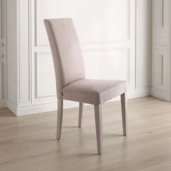 Lella Tortora Sedia in Microfibra effetto Velluto e Legno Laccato, 46 x 45 x h100 cm - Made in Italy