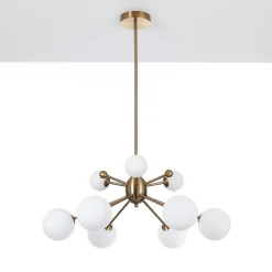 Lucky lampadario in metallo bronzo paralumi in vetro bianco opaco d68 h87 cm