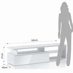 Luky-b mobile porta tv bianco opaco con anta a ribalta laccata bianco lucido 160x38xh41 cm