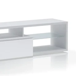 Luky-b mobile porta tv bianco opaco con anta a ribalta laccata bianco lucido 160x38xh41 cm