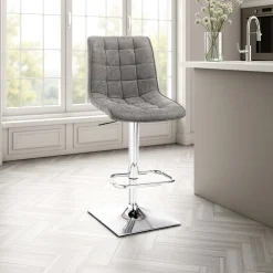 Lux sgabello regolabile bar in pelle sintetica effetto invecchiato grigio e metallo cromato 46x54xh98-118 cm