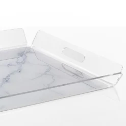 Lux vassoio acrilico trasparente decorazione effetto marmo bianco cm h55 l525 p475