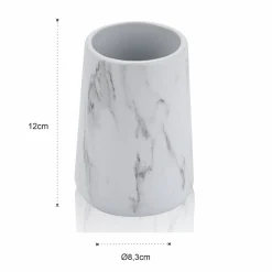 Marble b bicchiere portaspazzolini ceramica effetto marmo bianco opaco d8.3 h12 cm