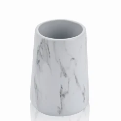 Marble b bicchiere portaspazzolini ceramica effetto marmo bianco opaco d8.3 h12 cm