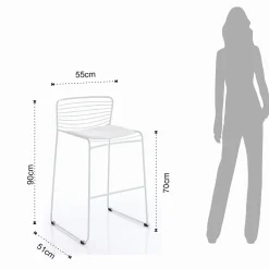 Martha white sgabello da interno / esterno in tessuto e acciaio bianco 55x51xh90 cm