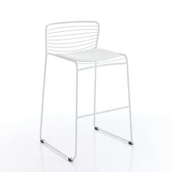 Martha white sgabello da interno / esterno in tessuto e acciaio bianco 55x51xh90 cm
