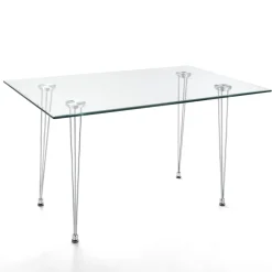 Matra Tavolo Scrivania in Vetro Temprato trasparente con gambe in Metallo Cromato, 130 x 80 x h 75 cm