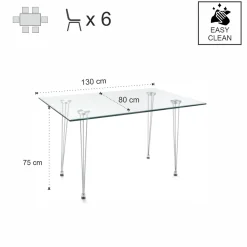 Matra Tavolo Scrivania in Vetro Temprato trasparente con gambe in Metallo Cromato, 130 x 80 x h 75 cm