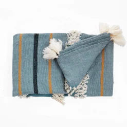 Methi-a plaid 100% cotone decorato grigio azzurro 220x150 cm