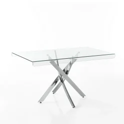 Mill 140 Tavolo / Scrivania in Vetro Temprato trasparente con gambe in Acciaio Cromato, 140 x 80 X H 76 cm