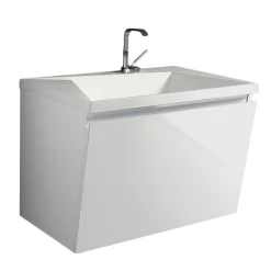 Mobile bagno con base 60 lavello bianco sospesa mdf laccato bianco lucido con lavello e cestone 60x42xh43 cm
