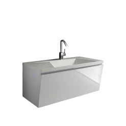 Mobile bagno con base 100 sospesa lavello bianco lucido con lavello e cestone 100x48xh43 cm