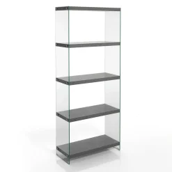 Nancy 75 cement libreria 5 in vetro trasparente e finitura cemento 70x29.5xh170 cm