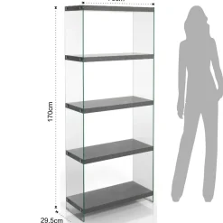 Nancy 75 cement libreria 5 in vetro trasparente e finitura cemento 70x29.5xh170 cm