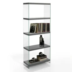 Nancy 75 cement libreria 5 in vetro trasparente e finitura cemento 70x29.5xh170 cm