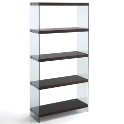 Nancy 75 Dark Wood libreria 5 ripiani noce scuro vetro trasparente temprato h159 l75 p29,5