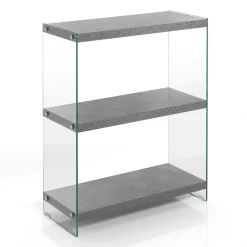 Nancy cement libreria 3 ripiani in vetro trasparente e finitura cemento 70x29.5xh90 cm