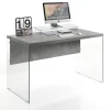 Nancy Cement Scrivania in Vetro trasparente e top finitura Cemento, 120 x 56 x h 75 cm