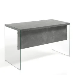 Nancy Cement Scrivania in Vetro trasparente e top finitura Cemento, 120 x 56 x h 75 cm