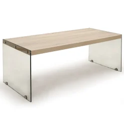 Nancy tavolino in vetro trasparente top finitura rovere 110x55 h43 cm