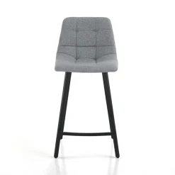 New Tania Home sgabello imbottito tessuto grigio gambe acciaio nero opaco h90 seduta h65 l43 p48