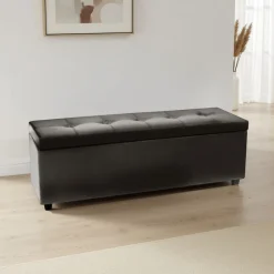 Nice black cassapanca imbottita in pelle sintetica nera 140x47xh44 cm