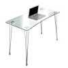 NY Scrivania in Vetro trasparente e Metallo Cromato, 120 x 60 x h 74 cm
