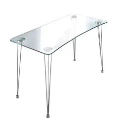 NY Scrivania in Vetro trasparente e Metallo Cromato, 120 x 60 x h 74 cm